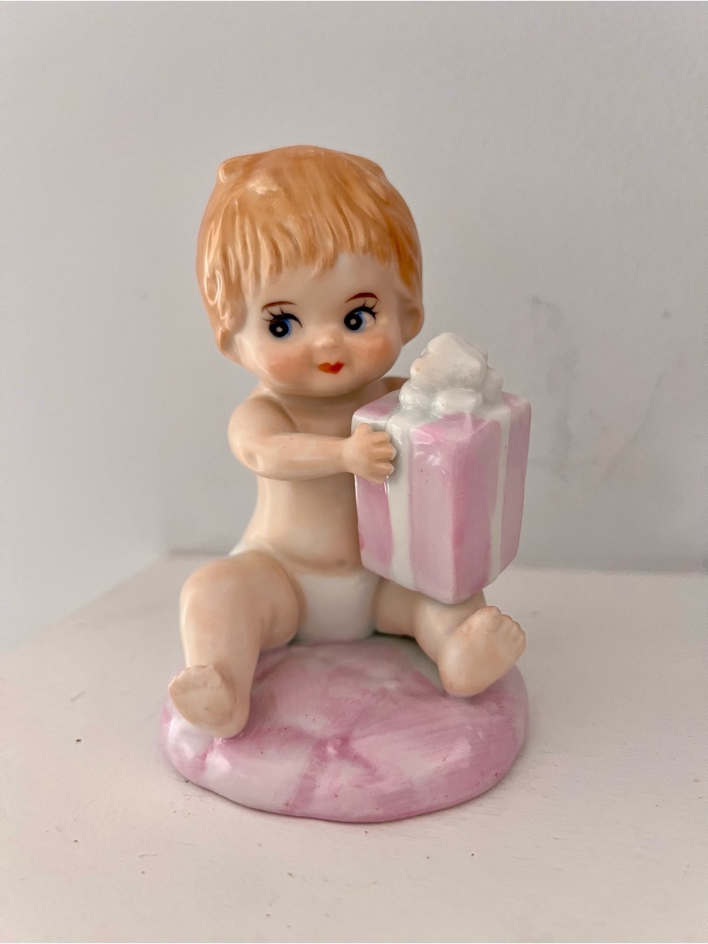 Pink Baby Figurine with Gift - Vintage Toma 5851